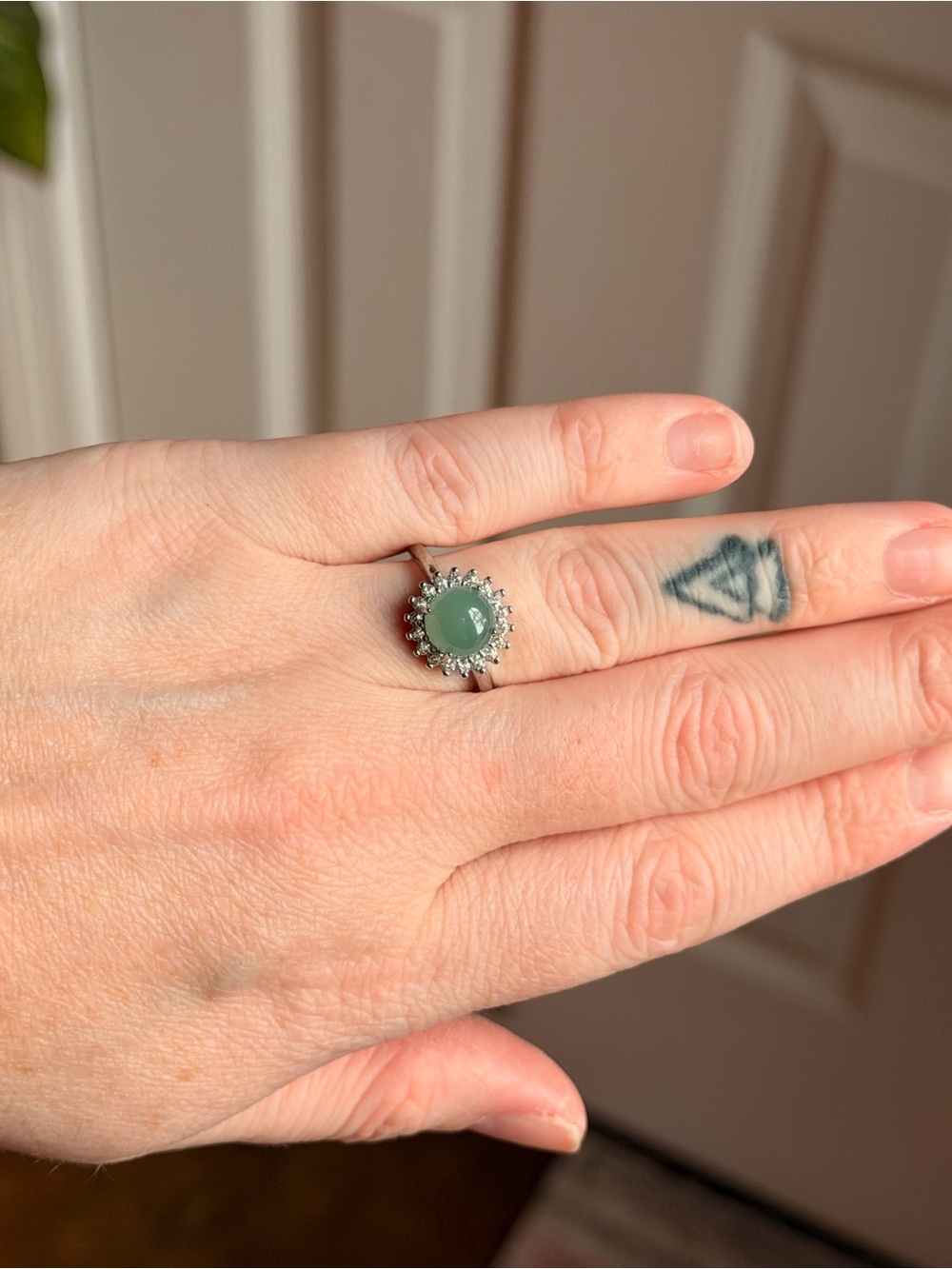 Silver Plated Guatemalan Jade Gemstone Halo Ring